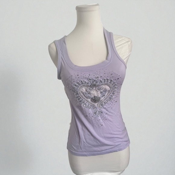 ✨ Parasuco Vintage Lilac Rhinestone Heart Tank – Rare 2000s Y2K S - Picture 2 of 9
